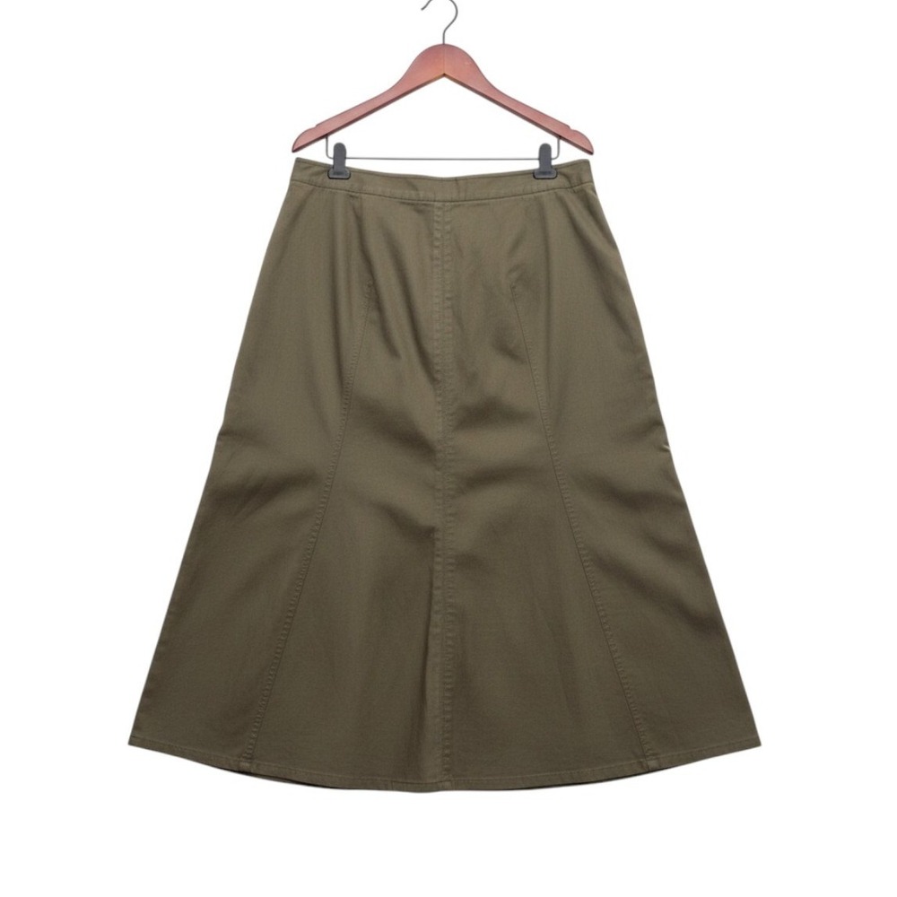 Talbots Skirt Cotton Stretch A-Line Flare Olive Green Minimalist Casual Size 16